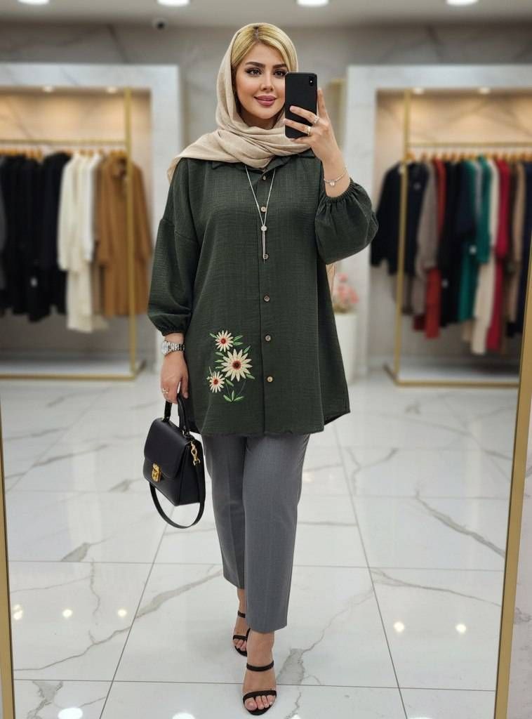 شومیز مانتویی زنانه مدل سه گل بابونه