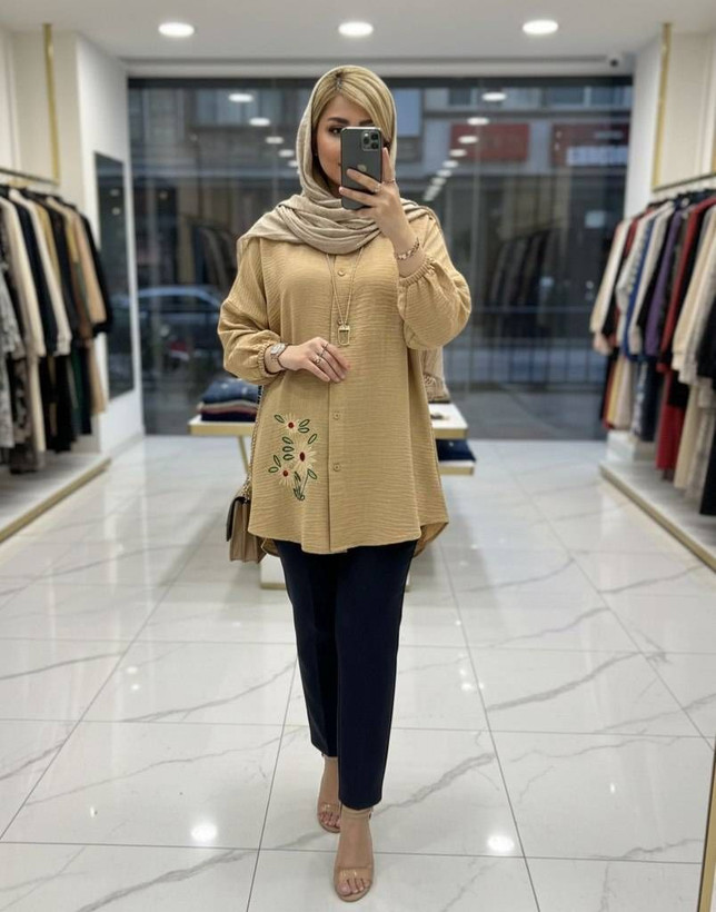 شومیز مانتویی زنانه مدل سه گل بابونه