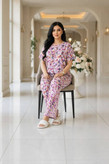 ست تیشرت شلوار نخی نگین دار زنانه