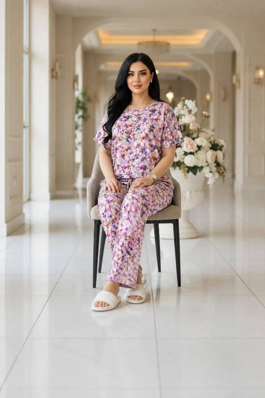 ست تیشرت شلوار نخی نگین دار زنانه