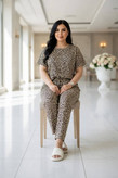 ست تیشرت شلوار نخی نگین دار زنانه